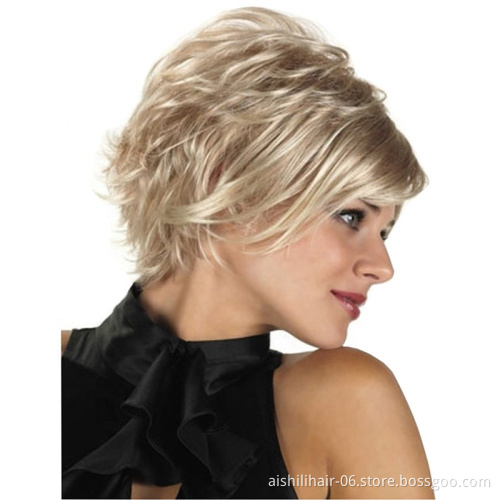 Fashion wig shaggy wig blonde oblique fringe hair for women